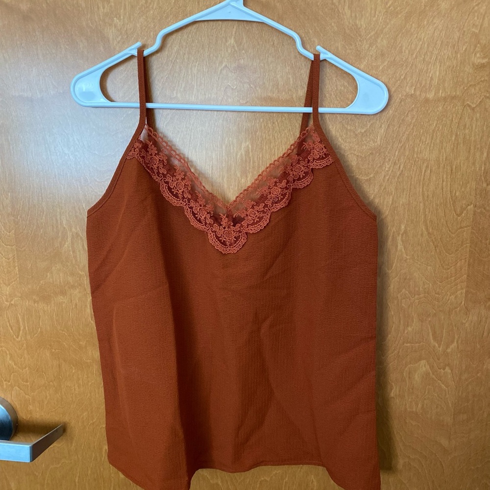 Elegant Lace Trim Cami Top - Rust